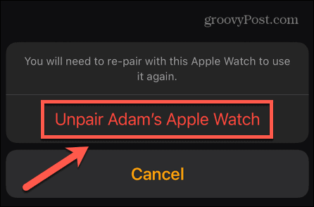 Apple Watch bekräfta att koppla bort
