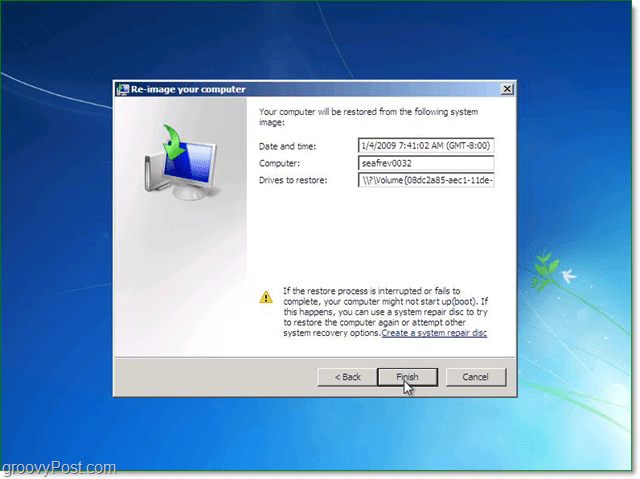 bekräfta att Windows 7-systembilden är rätt