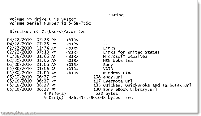 en tryckt kataloglista över mappinnehållet i Windows 7