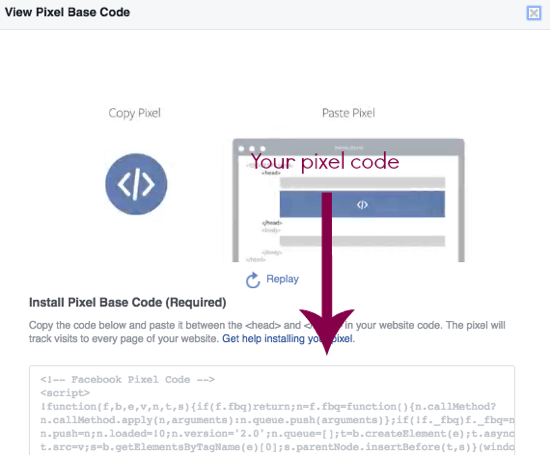 Kopiera din Facebook-pixelkod direkt från den här sidan.