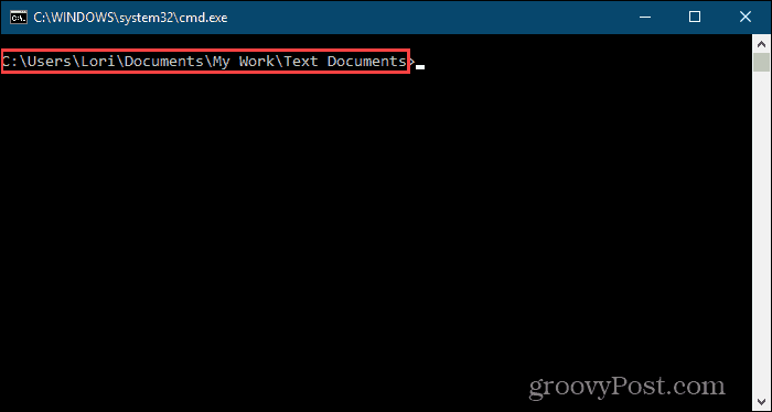 Kommandotolken öppnas för en specifik mapp i Windows