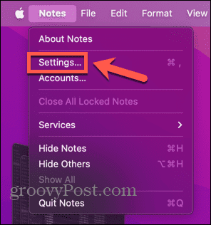 mac notes-inställningar
