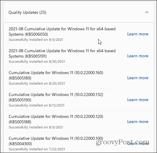 kvalitetsuppdateringar windows 11