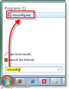 starta msconfig.exe från startmenyn i Windows 7