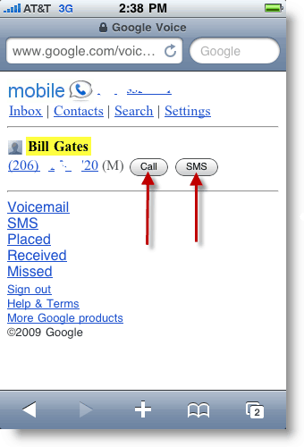 Google Voice Mobile Ringa eller skicka SMS-textmeddelande
