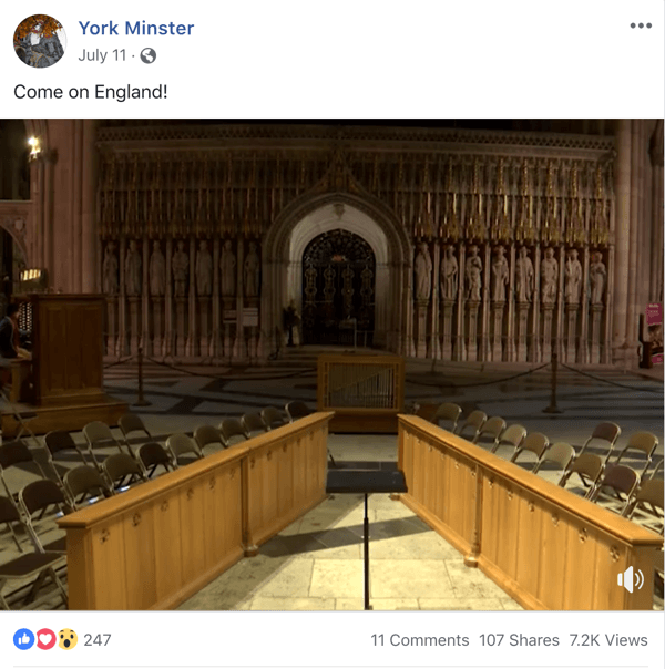 Exempel på Facebook-inlägg med ett aktuellt tema från York Minster.