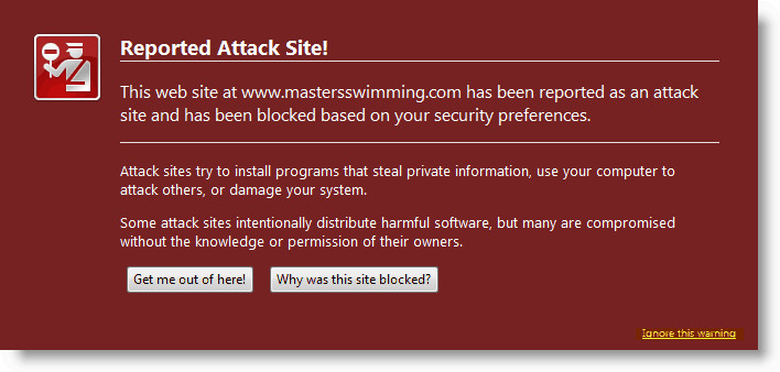 Firefox varning - Rapporterad attackwebbplats upptäckt