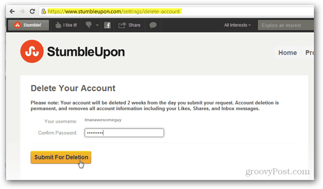 bekräfta borttagning av stumbleupon