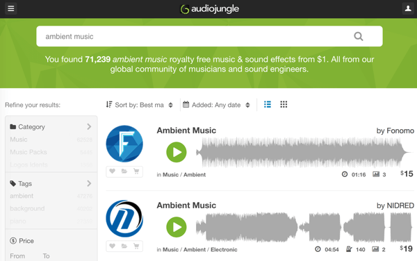 Sök igenom AudioJungles robusta bibliotek med royaltyfri musik och ljudspår från $ 1.
