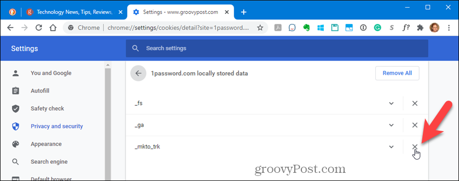 Ta bort en enskild cookie i Chrome-inställningarna