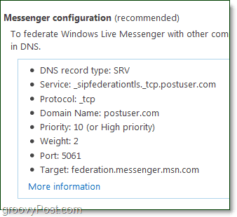 ställa in din Messenger-konfiguration för att använda Windows Live Messenger med din domän