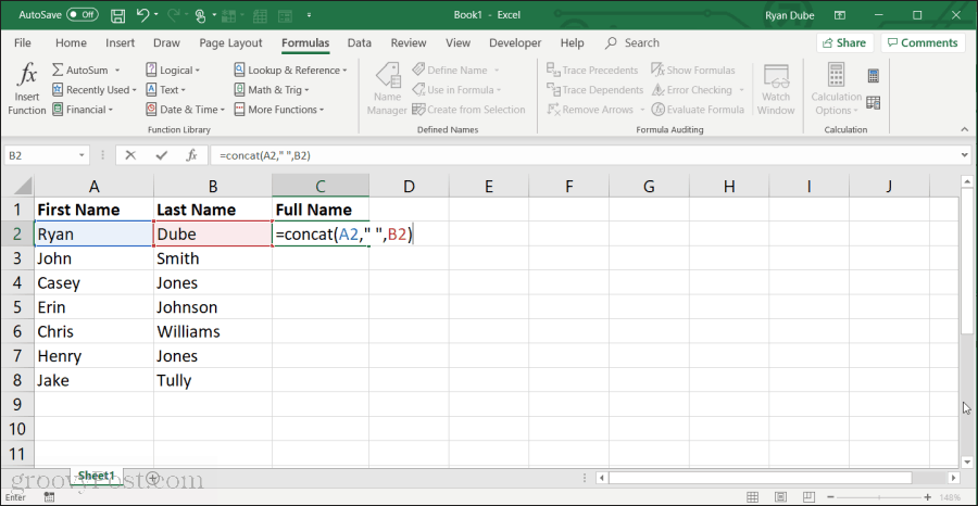 med concat-funktion i Excel