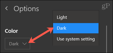 Välj Färg, Mörk för OneNote Windows 10