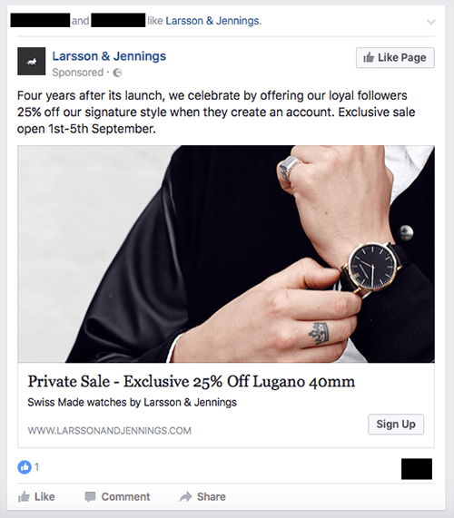 Annons för exklusiv försäljning från klockmärket Larsson & Jennings.