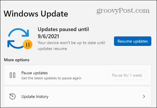 Windows 11 -uppdateringar pausade
