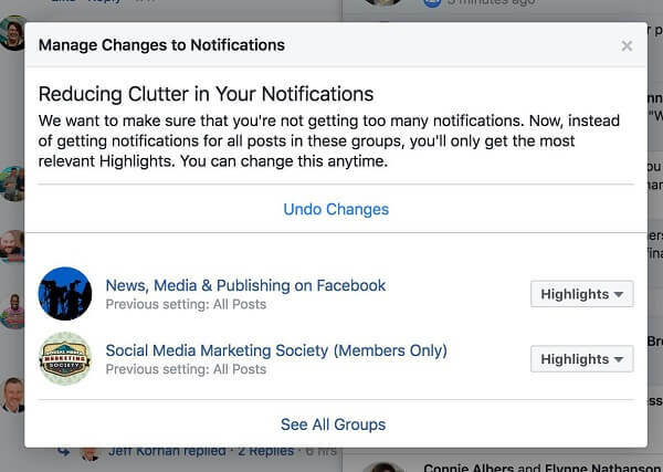 Facebook minskar aktivt röran genom att visa användarna färre aviseringar från vissa grupper.
