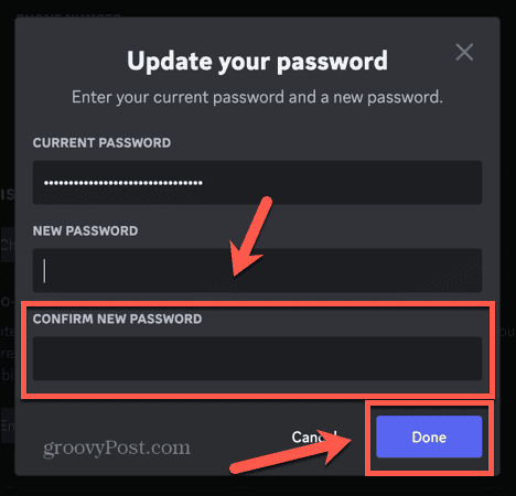 discord bekräfta nytt lösenord