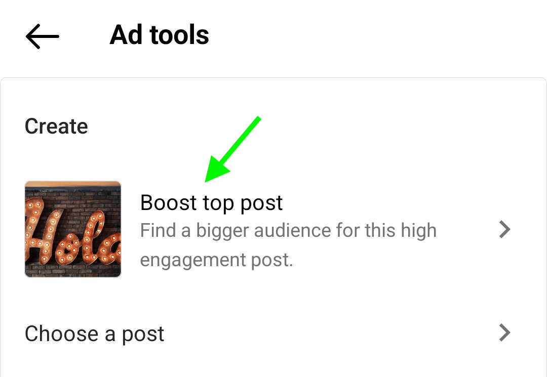 bild av föreslaget inlägg för att öka på Instagram i annonsverktyg