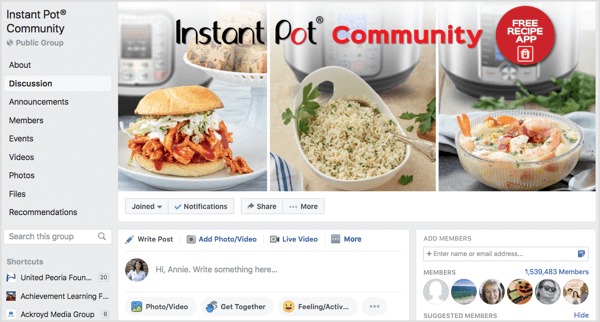 Instant Pot Community Facebook-grupp med mer än en miljon medlemmar.