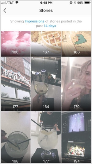 Instagram Insights Berättelser sorterade efter intryck
