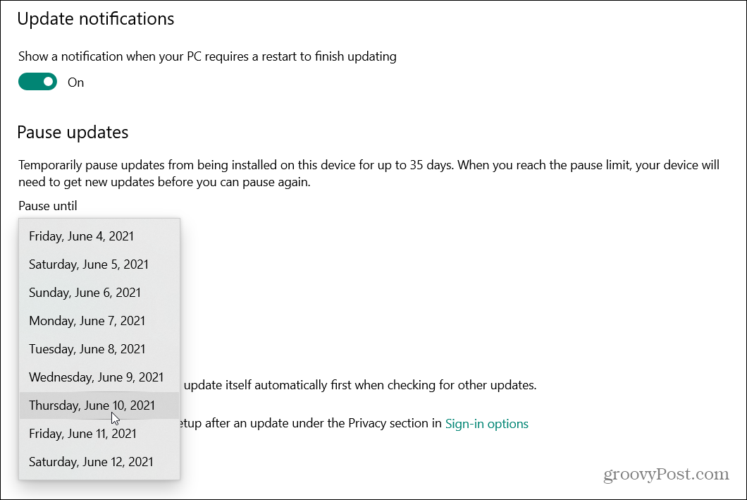 Så här försenar du uppdateringen av Windows 10 maj 2021 (version 21H1)