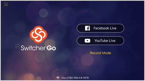 Switcher Go-skärmen där du kan ansluta dina Facebook- och YouTube-konton
