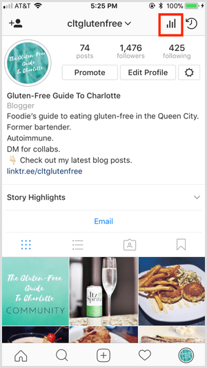 Instagram Insights tillgång från profil