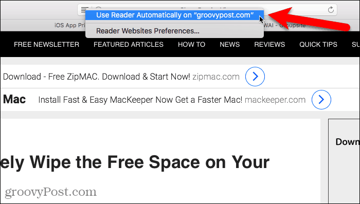 Använd Reader automatiskt i Safari för Mac
