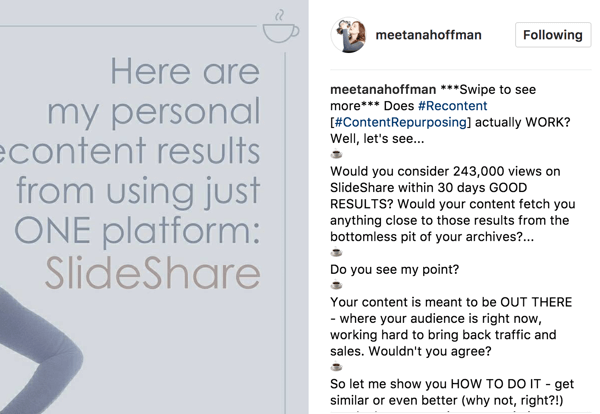 I bildtexten för ditt Instagram-album, inkludera ett uttalande för att svepa för att se mer så att din publik inte missar.