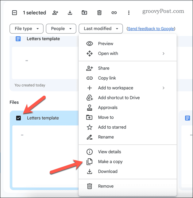 Göra en kopia av ett Google Docs-dokument