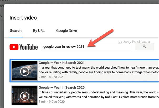 Söker efter en video i Google Sheets