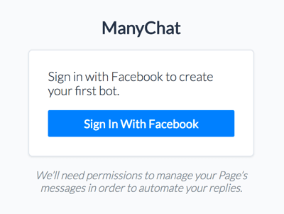 Logga in på ManyChat med ditt Facebook-konto.