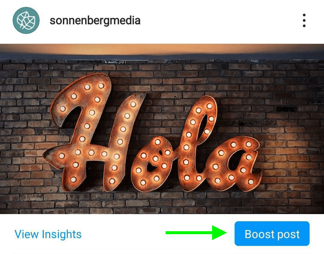 bild av alternativet Boost Post på Instagram-inlägg