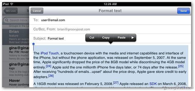 Apple iOS 5 Mail: Inkluderar nu textformatering i meddelanden