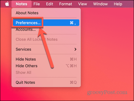 välj Inställningar i Notes på Mac