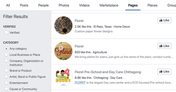 Facebook-sidors sökresultat för Floret.