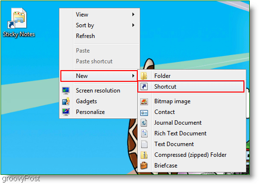 Windows 7 Skapa ny genväg: Skärmdump