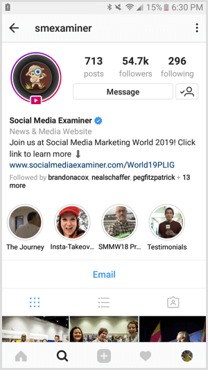 Exempel på Instagram-företagsprofil