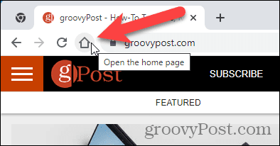 Hemsidan visas när du klickar på Hem-knappen i Chrome