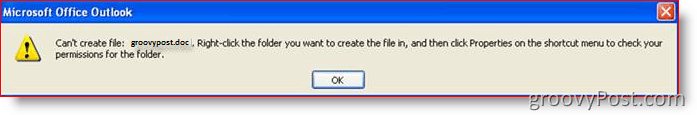 Fix Microsoft Outlook kan inte skapa problem för filbilagor