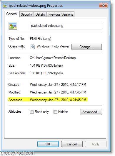 Windows 7-skärmdump - åtkomst till datum uppdateras inte särskilt bra