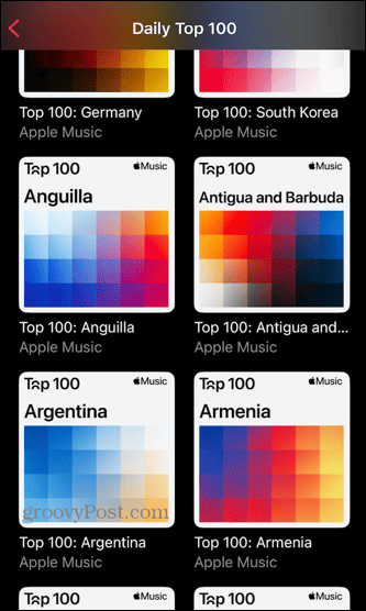 Apple Music listar topp 100 länder