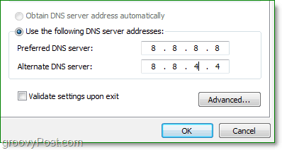 google DNS IP är 8.8.8.8 och alternativet är 8.8.4.4