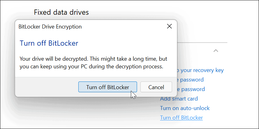 Stäng av BitLocker-bekräftelse