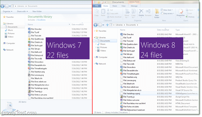 Windows 8 explorer jämfört med Windows 7 explorer