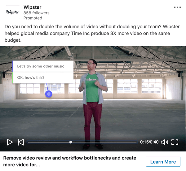 Hur man skapar LinkedIn-målbaserade annonser, sponsrat videoannonsprov av Wipster