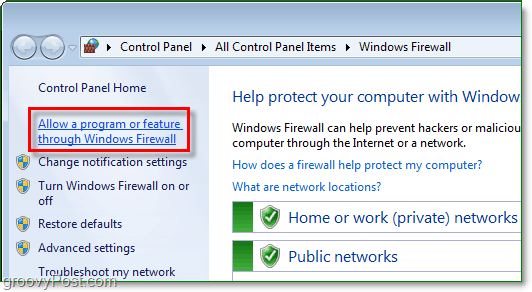 tillåt ett program eller en funktion genom Windows 7-brandväggen