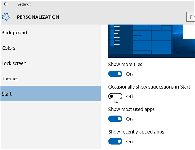 Startinställningar för Windows 10