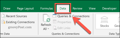 Fliken Data på Excel-menyfältet