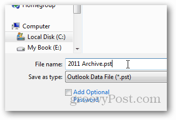hur man skapar pst-fil för Outlook 2013 - namn pst